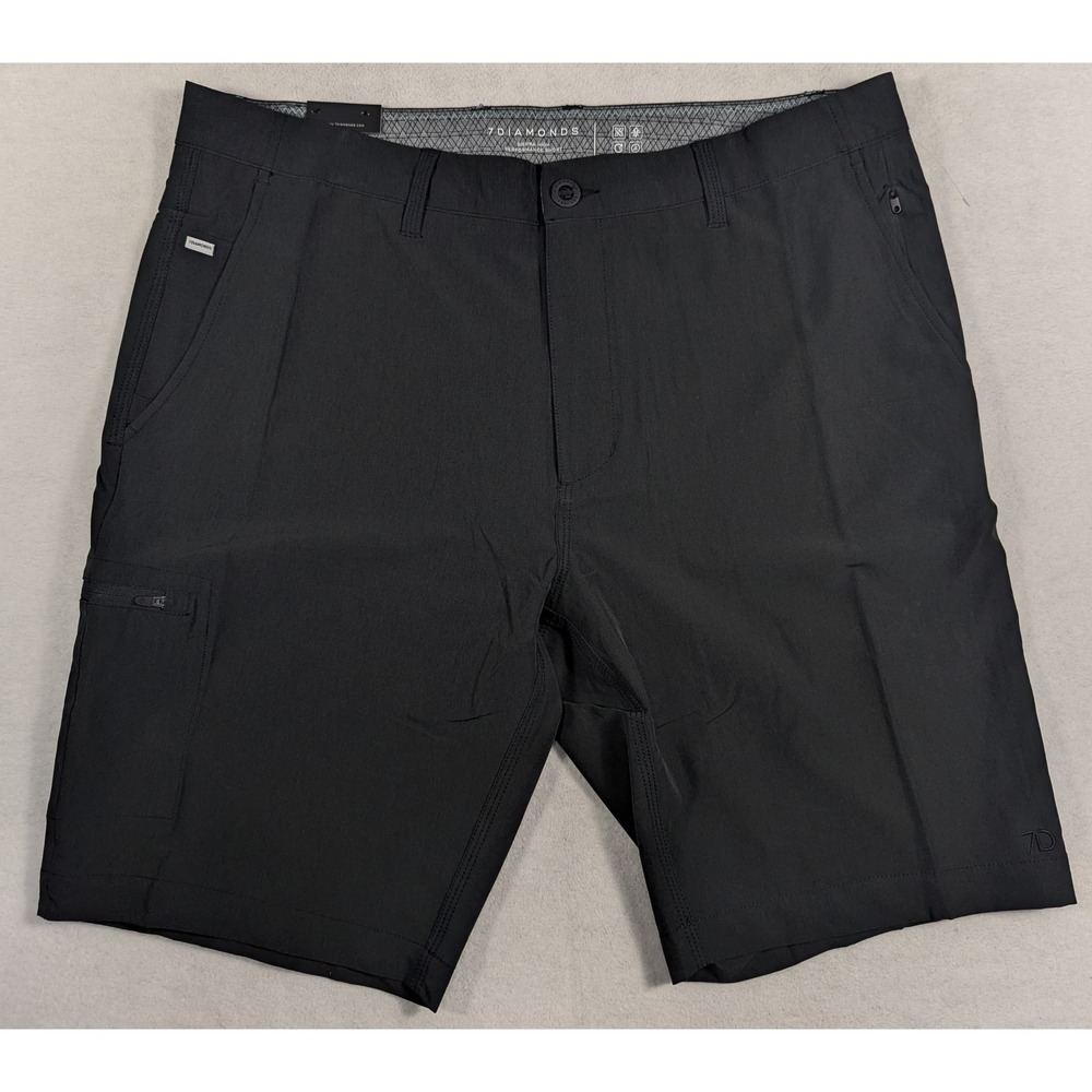 NEW 7 Diamonds Sierra High Performance Shorts Black Mens 36 Quick Dry Stretch - Picture 2 of 5